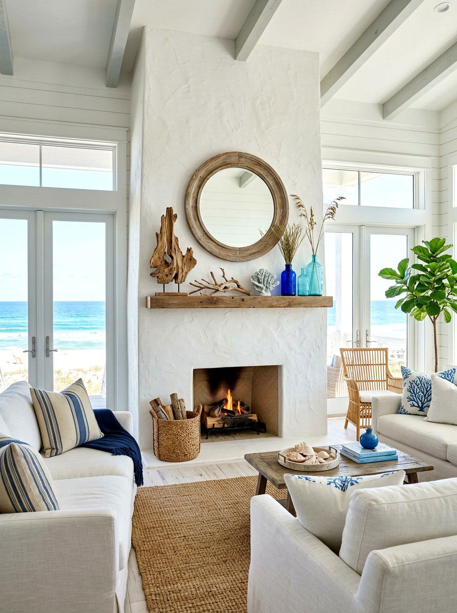 Coastal Style Plaster Fireplace - 30 plaster fireplace ideas