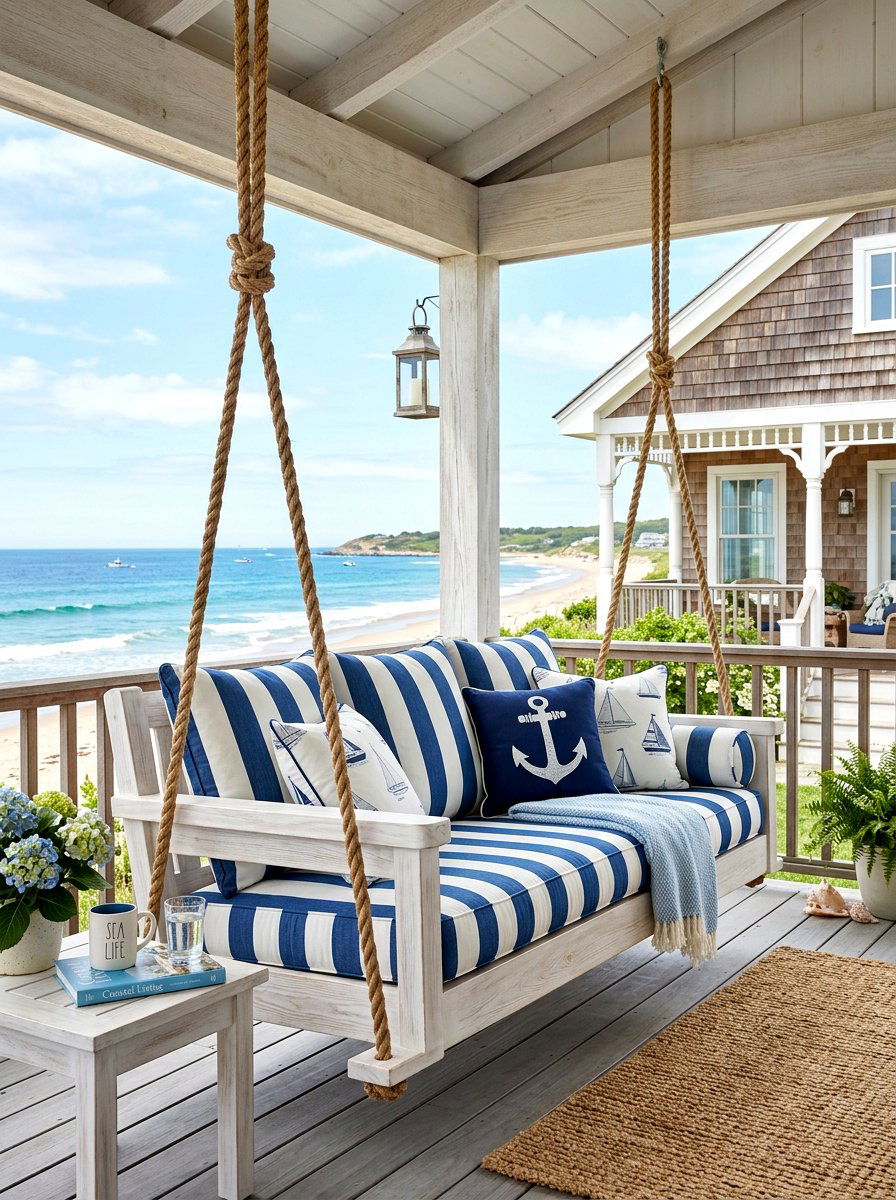 Coastal Style Porch Swing - 30 front porch swing ideas