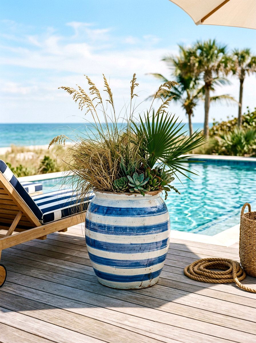 Coastal Style Pot - 30 poolside planters ideas