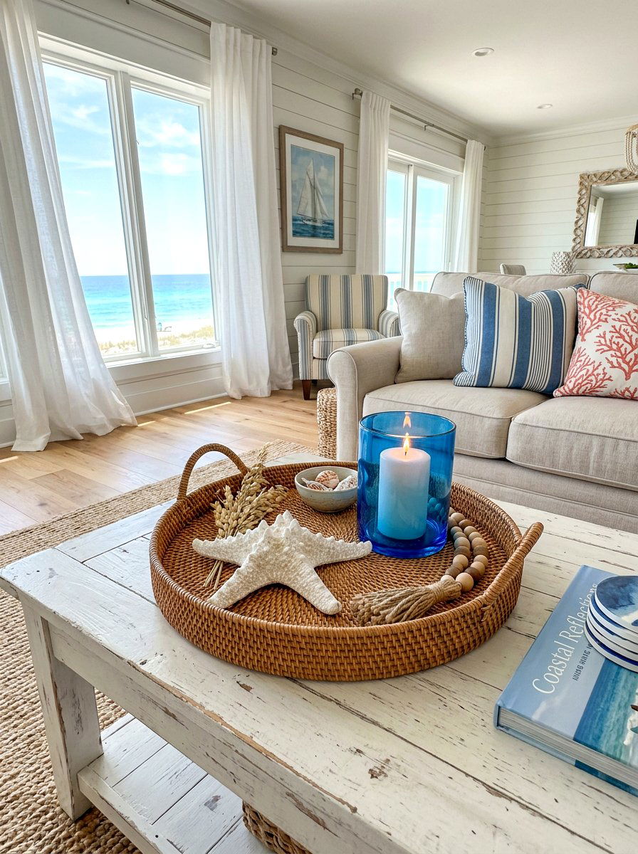 Coastal Style Rattan Tray - 30 woven tray decor ideas