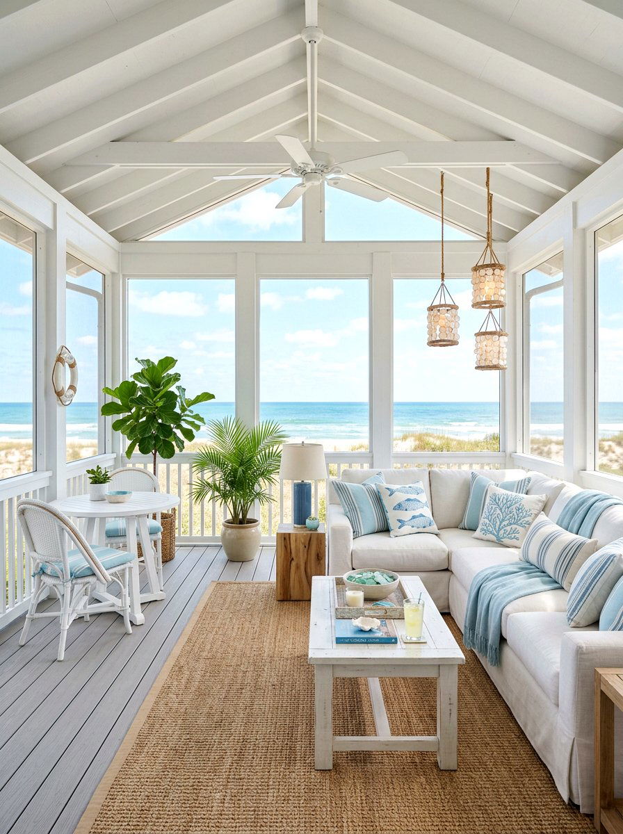 Coastal Style Screened Room - 30 screened patio enclosure ideas