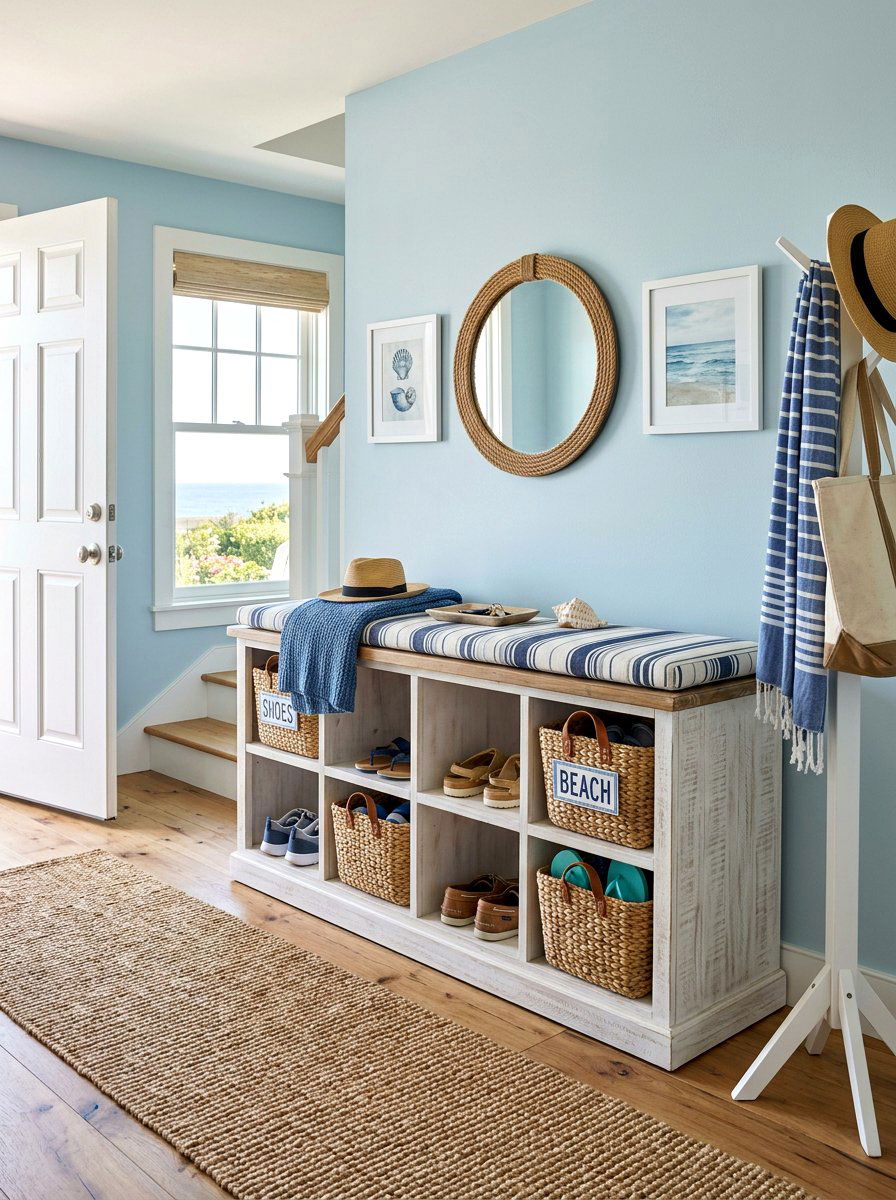 Coastal Style Shoe Cubby Bench - 30 shoe cubby bench ideas