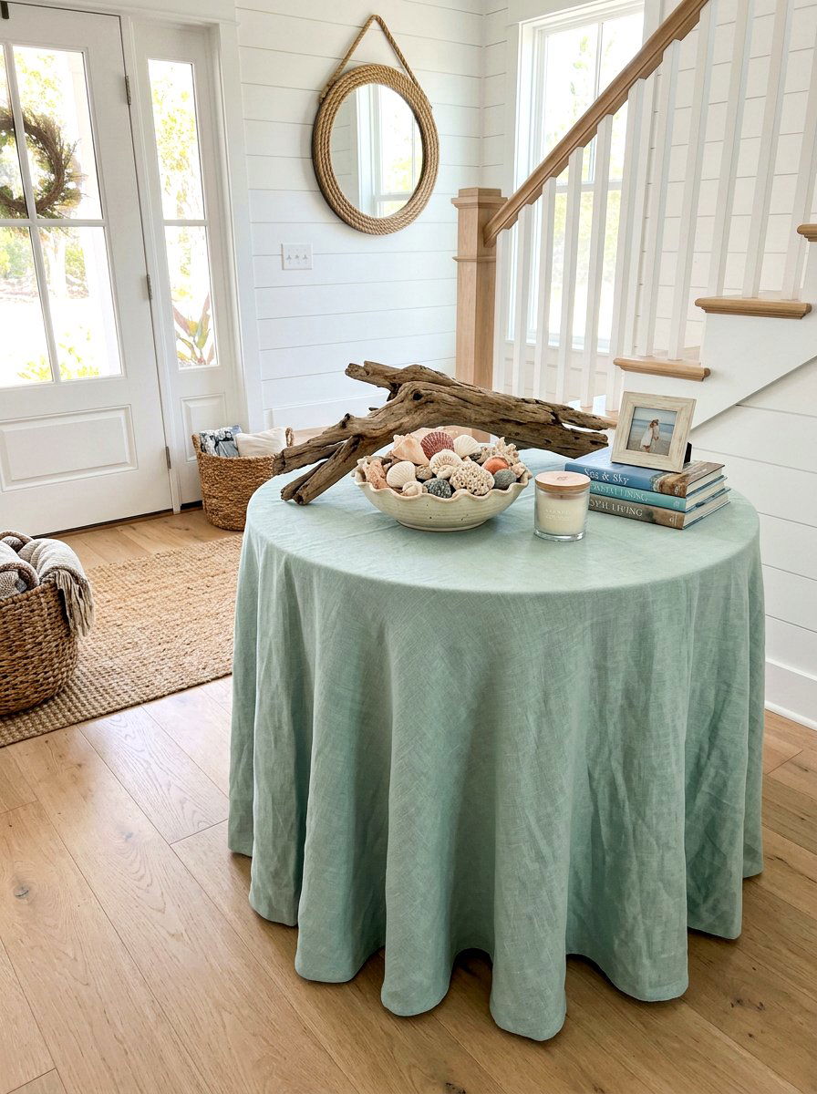 Coastal Style Skirted Table - 30 skirted foyer table ideas