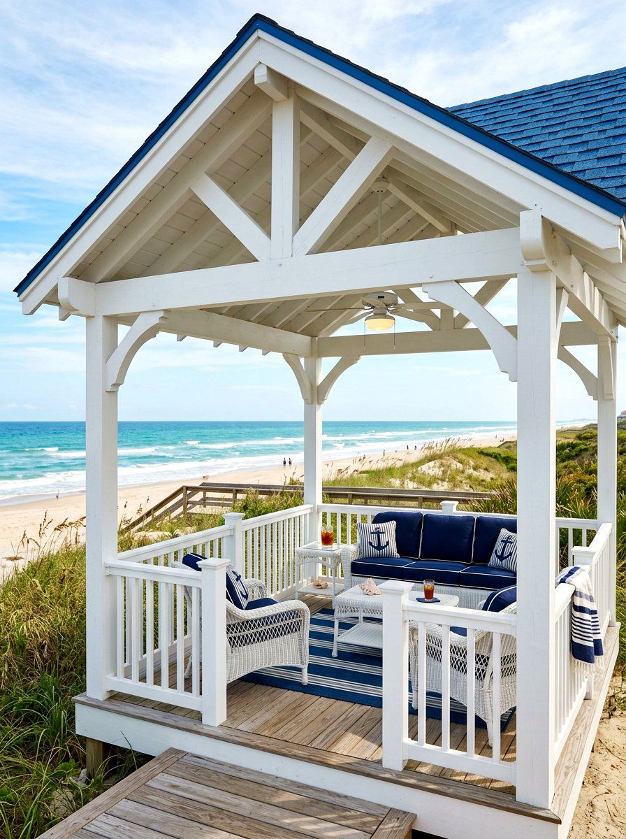 Coastal Style White Pavilion - 30 backyard pavilion ideas