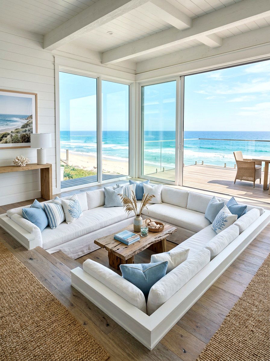 Coastal Style White Pit - 30 pit sofa living room ideas