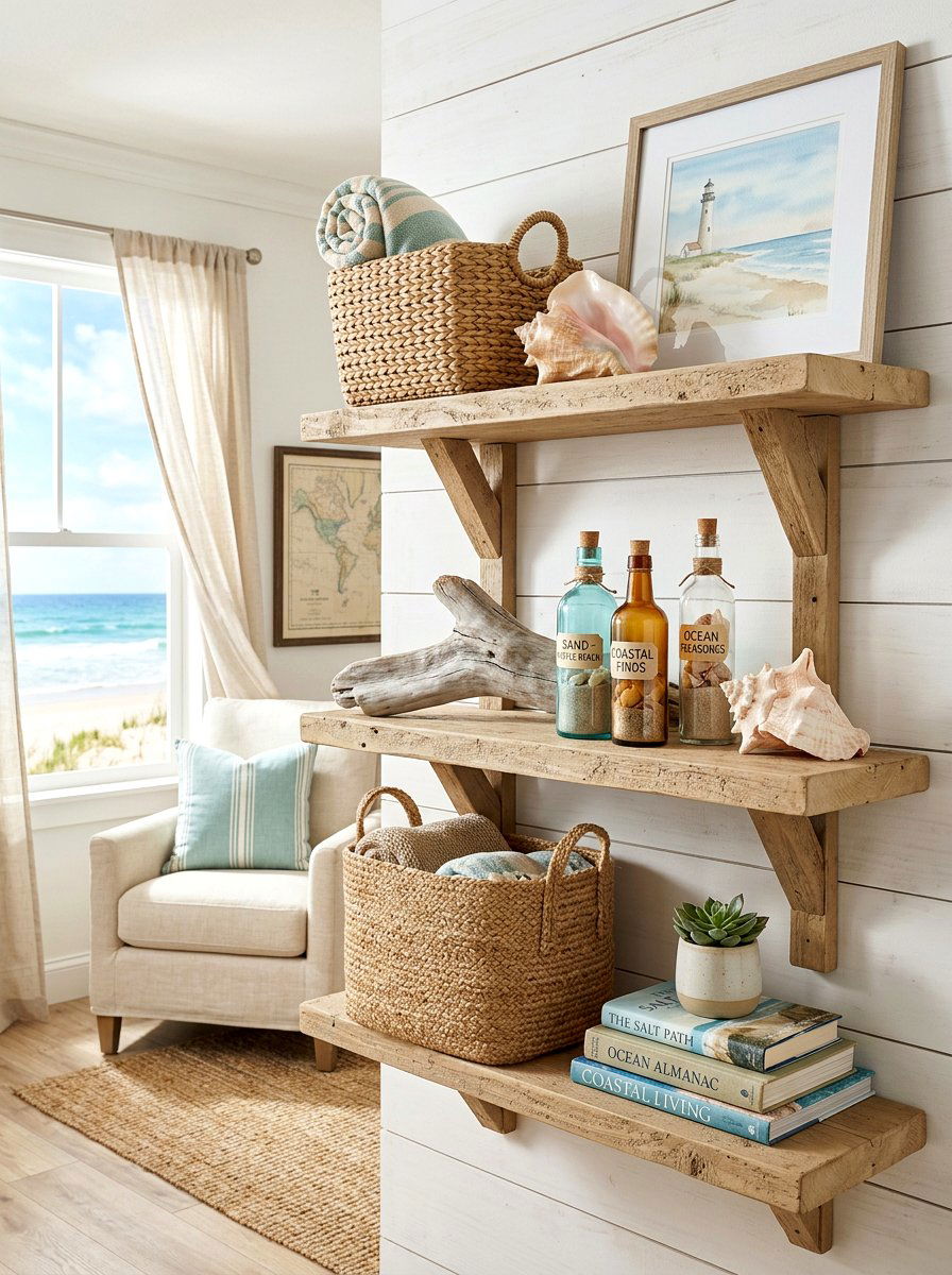 Coastal Summer Shelf - 30 seasonal shelf decor ideas