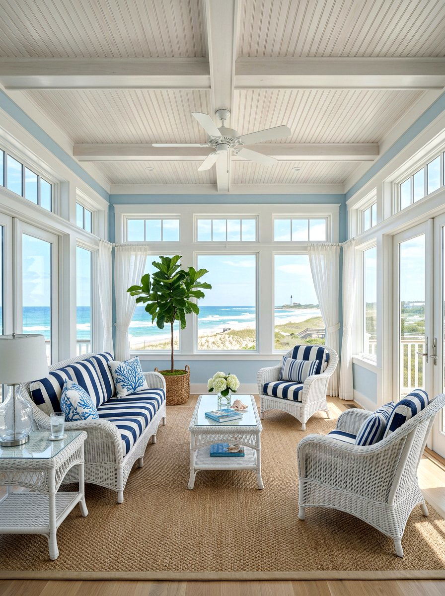 Coastal Sunroom Beadboard - 30 beadboard ceiling ideas