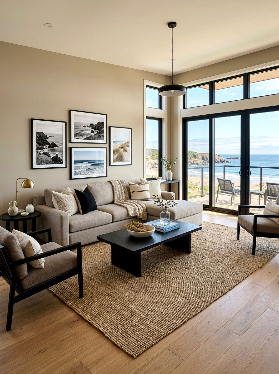 Coastal Taupe Black Living Room - 30 taupe and black living room ideas
