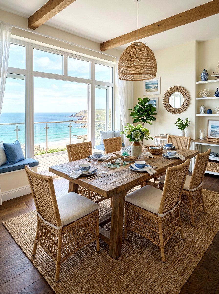 Coastal Teak Dining Table - 30 coastal home decor ideas