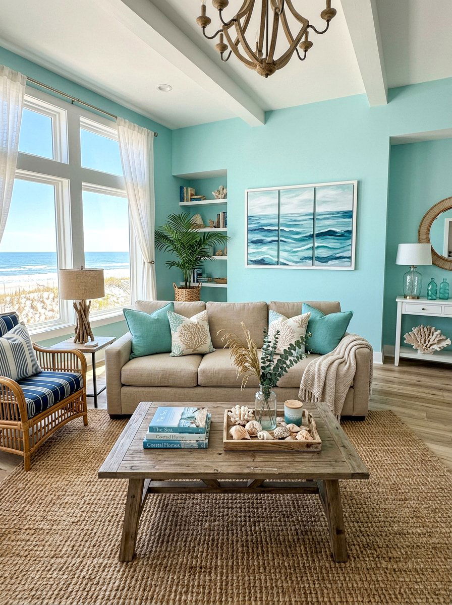 Coastal Teal Living Room - 30 teal living room ideas