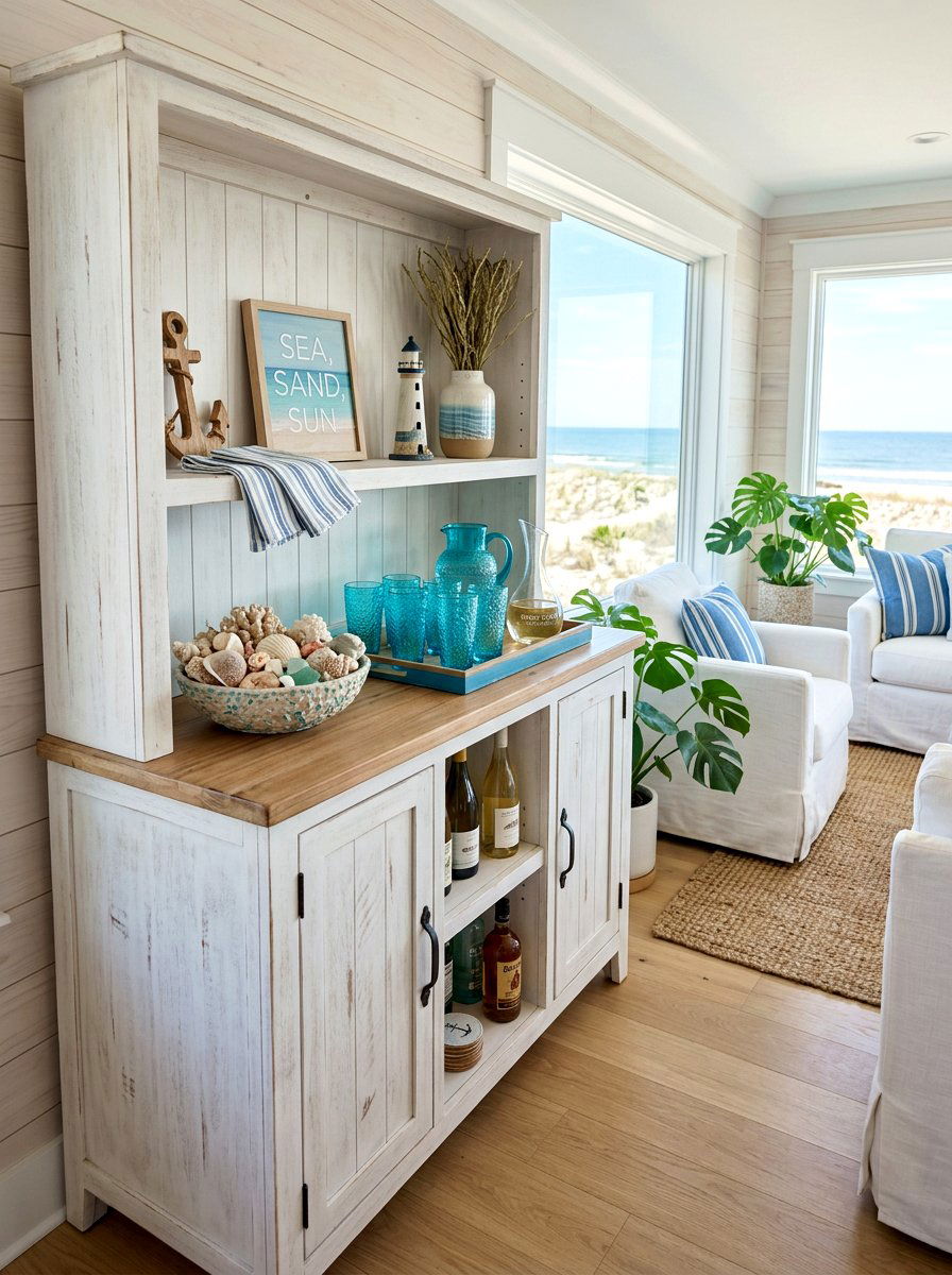 Coastal Theme Beverage Corner - 30 home aperitif corner ideas