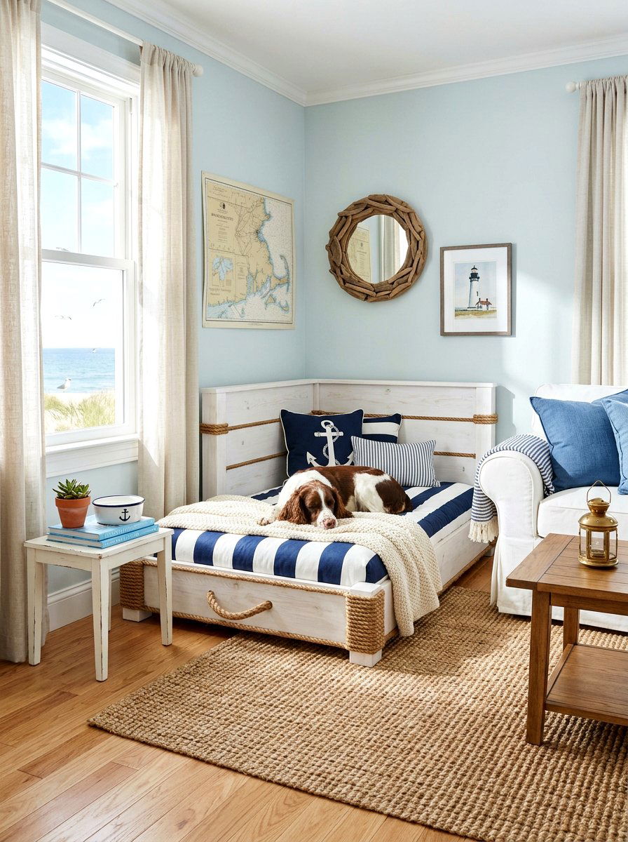 Coastal Theme Dog Nook - 30 pet nook living room ideas