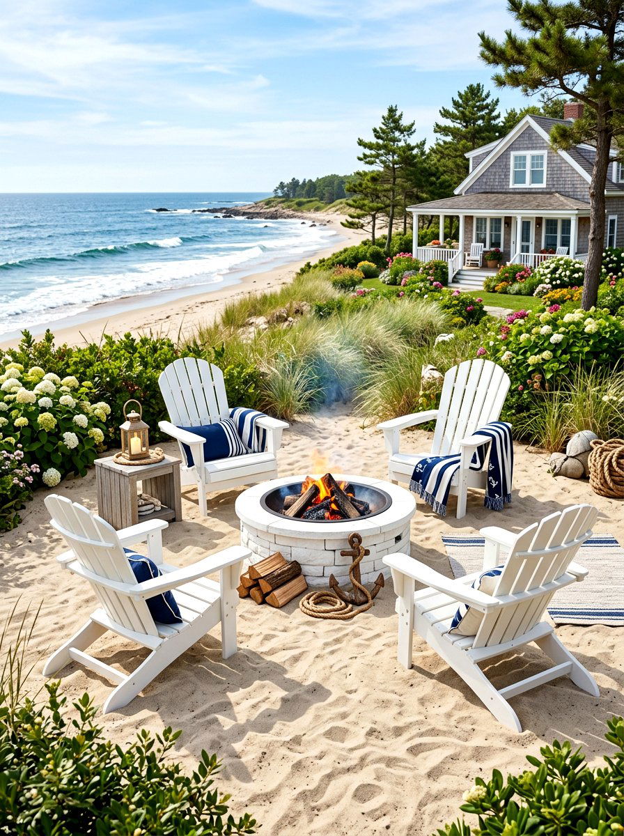 Coastal White Adirondack Fire Pit - 30 adirondack fire pit circle ideas