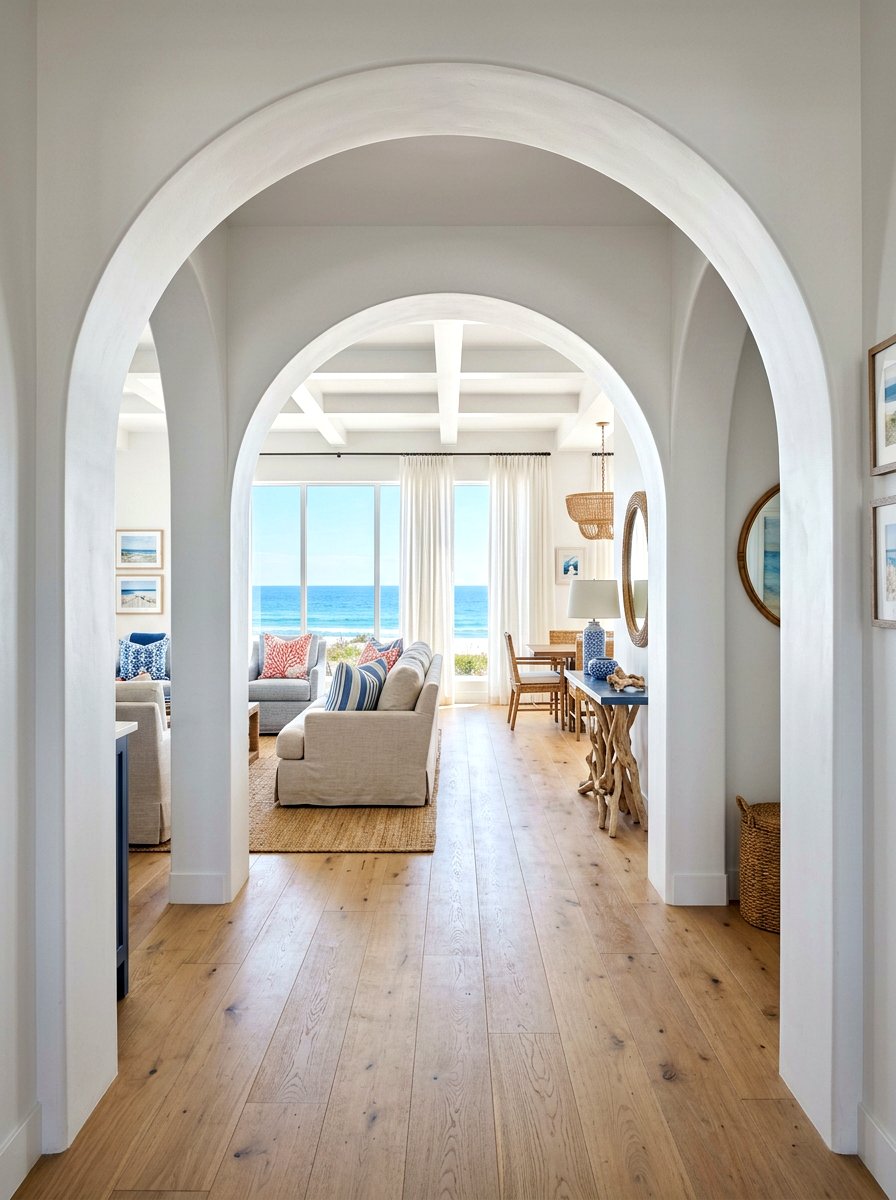 Coastal White Arched Transition - 30 arched doorway ideas