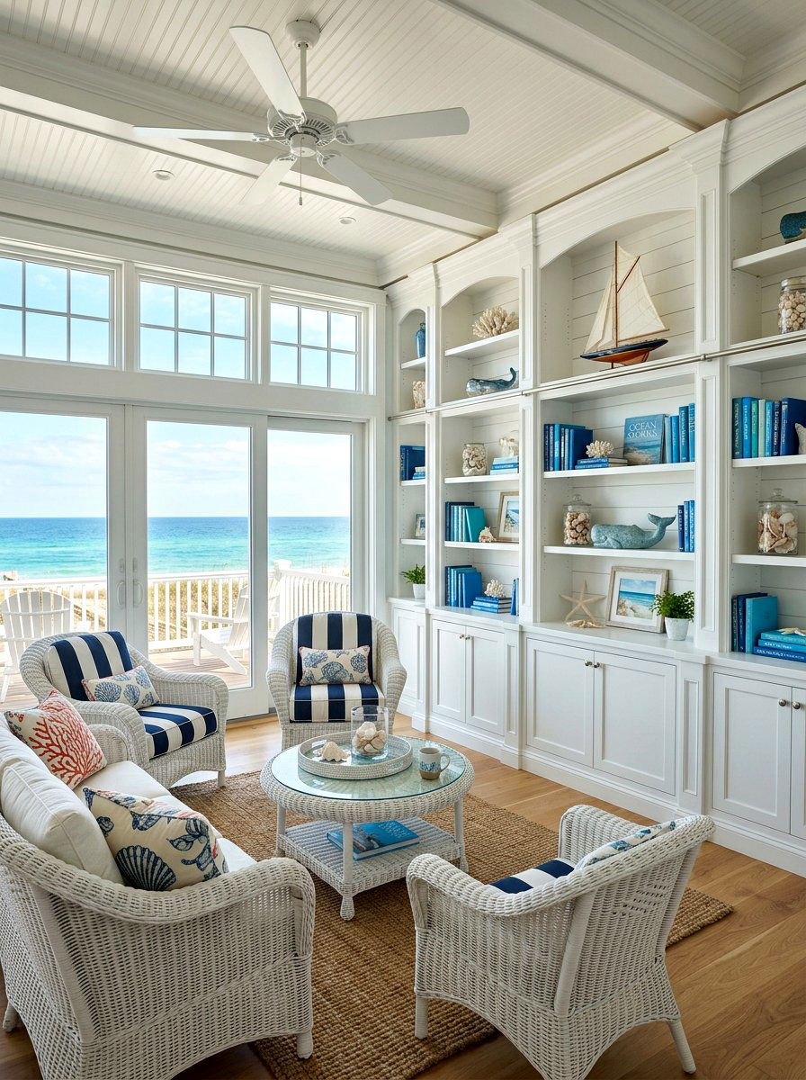 Coastal White Built In Shelves - 30 built in bookshelf ideas