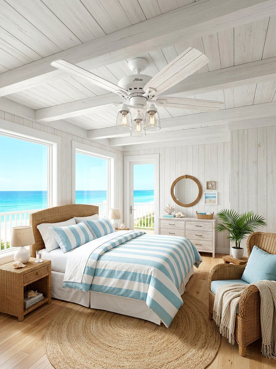 Coastal White Ceiling Fan - 30 bedroom ceiling fan ideas