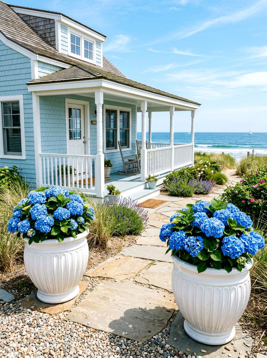 Coastal White Fluted Planters - 30 oversized planter curb appeal ideas