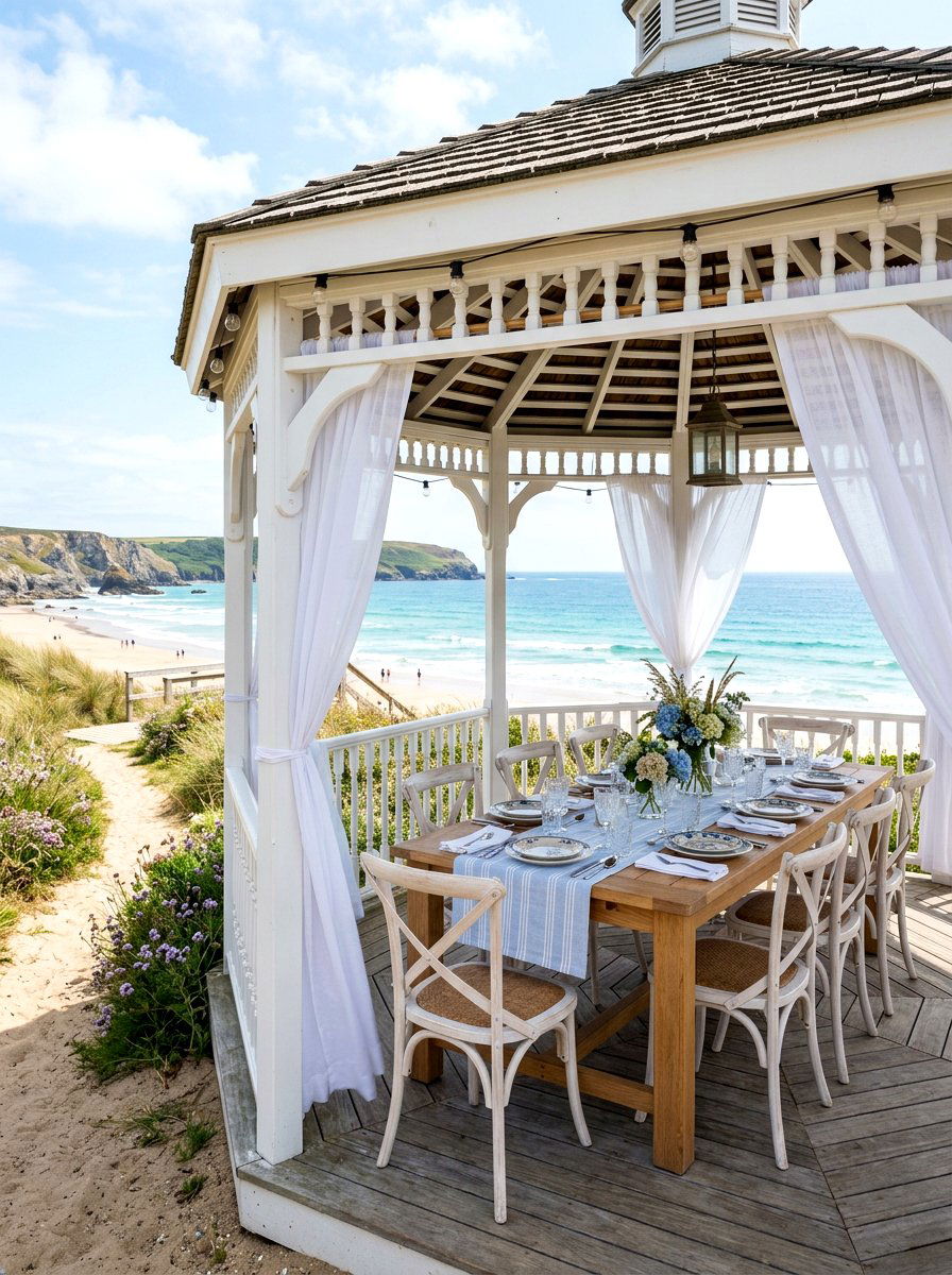 Coastal White Gazebo Dining - 30 gazebo dining area ideas