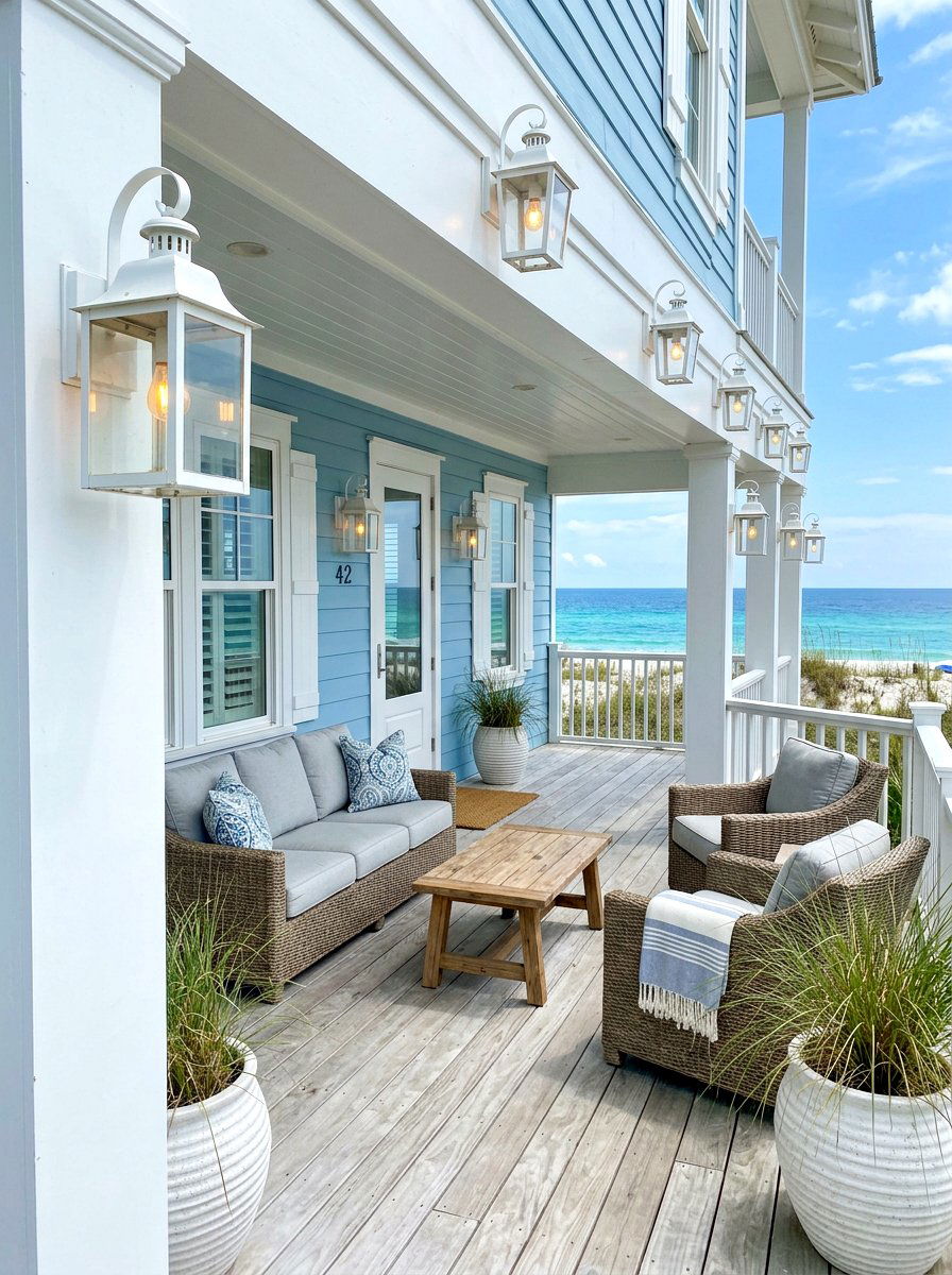 Coastal White Lantern - 30 porch lantern ideas