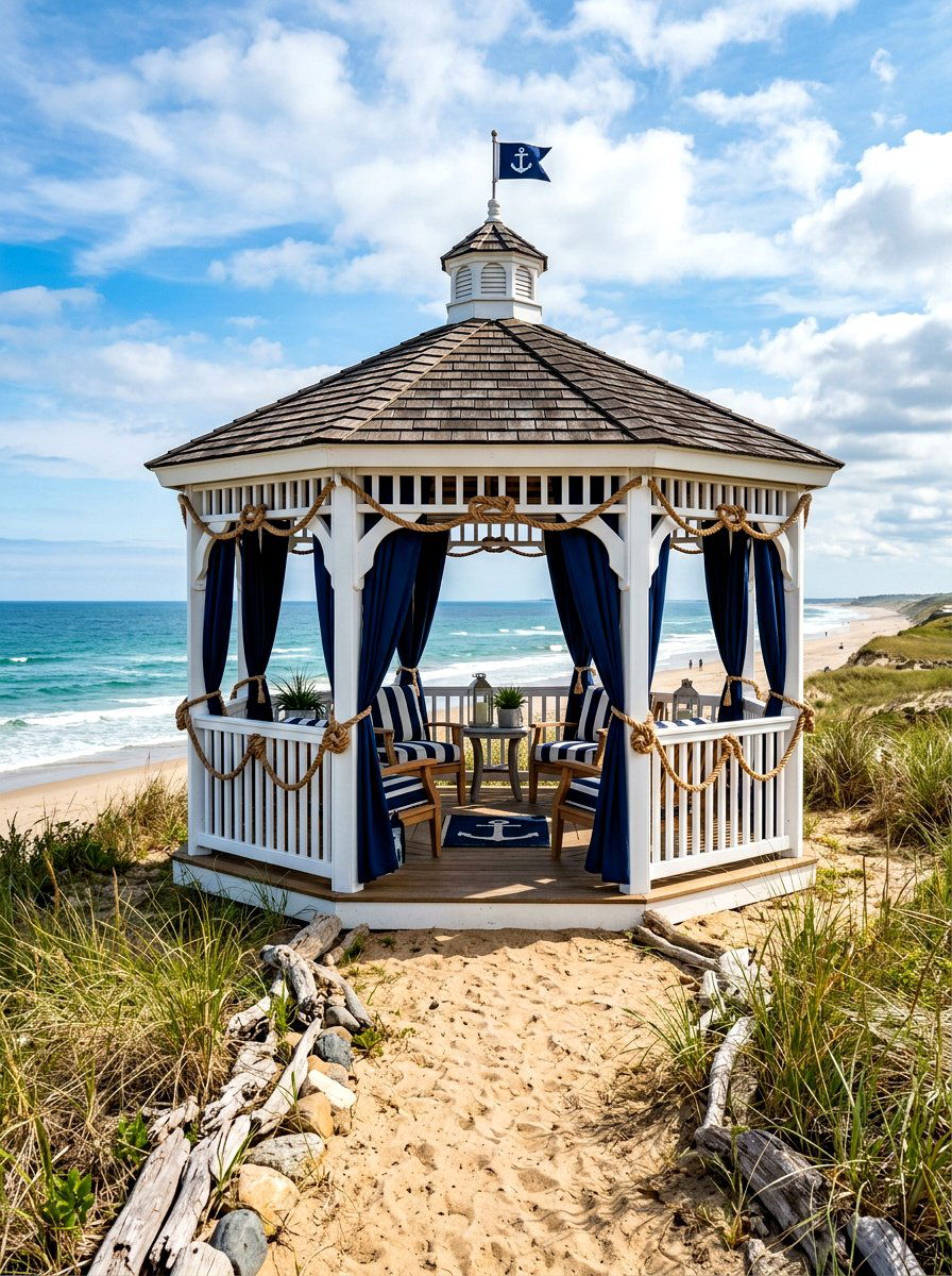 Coastal White Octagon Gazebo - 30 octagon gazebo ideas