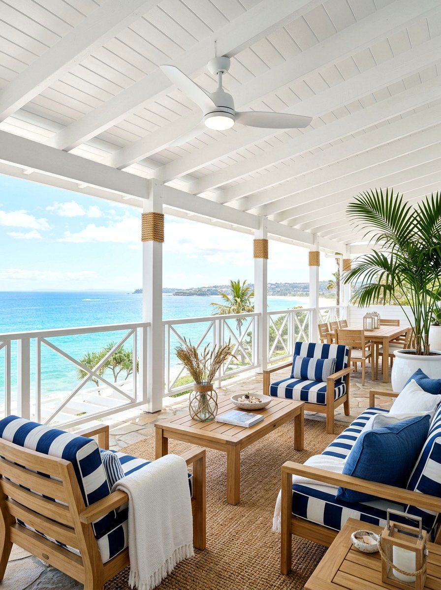 Coastal White Patio Fan - 30 outdoor ceiling fan patio ideas