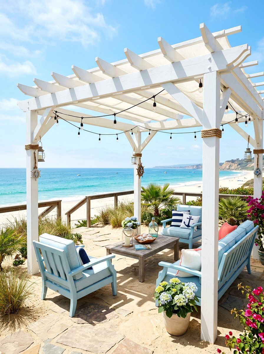 Coastal White Pergola - 30 white pergola ideas