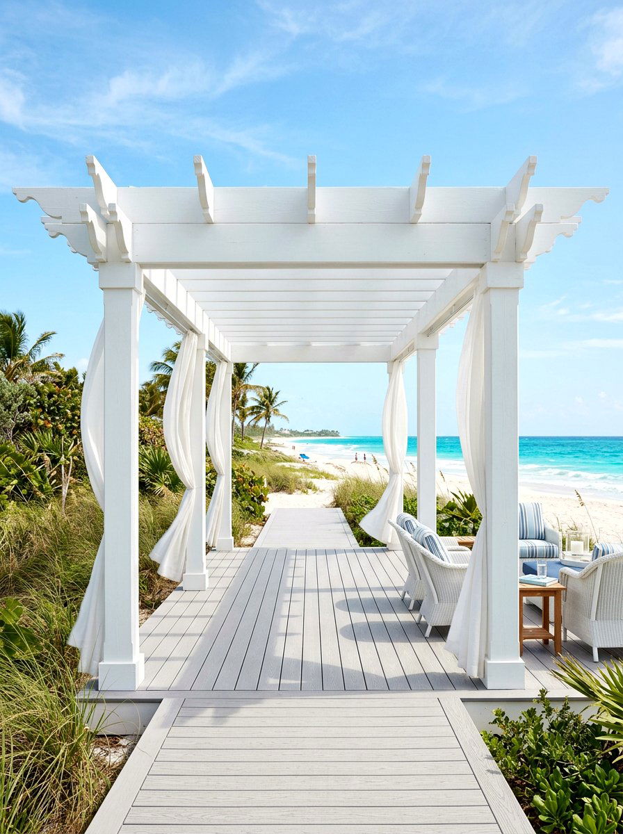 Coastal White Pergola - 30 covered walkway ideas