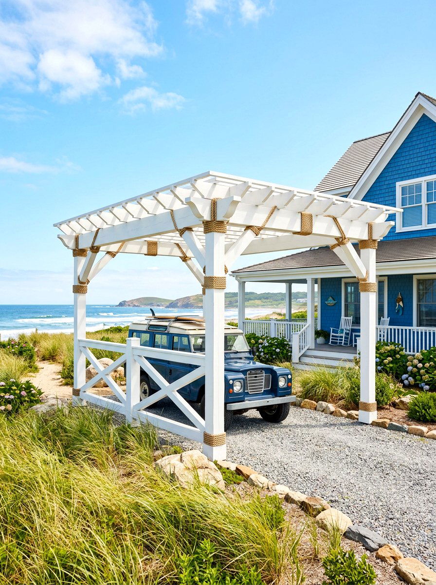 Coastal White Pergola Carport - 30 pergola carport ideas