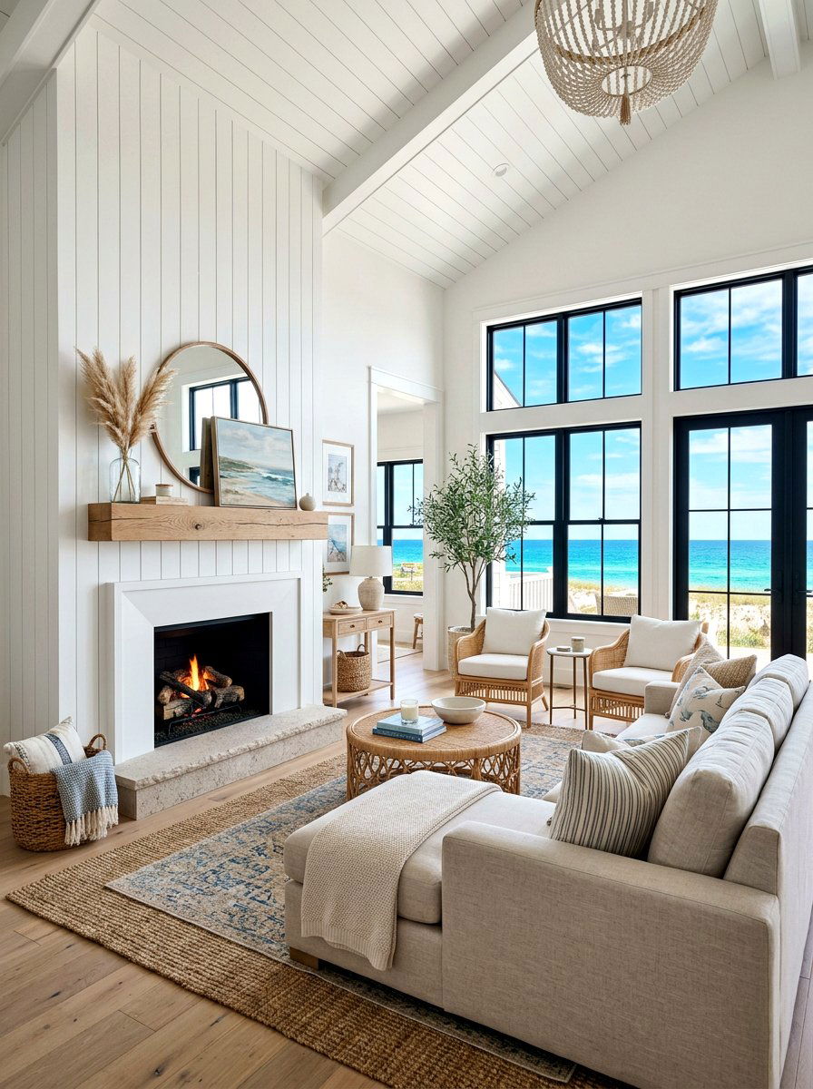 Coastal White Shiplap Wall - 30 coastal home decor ideas