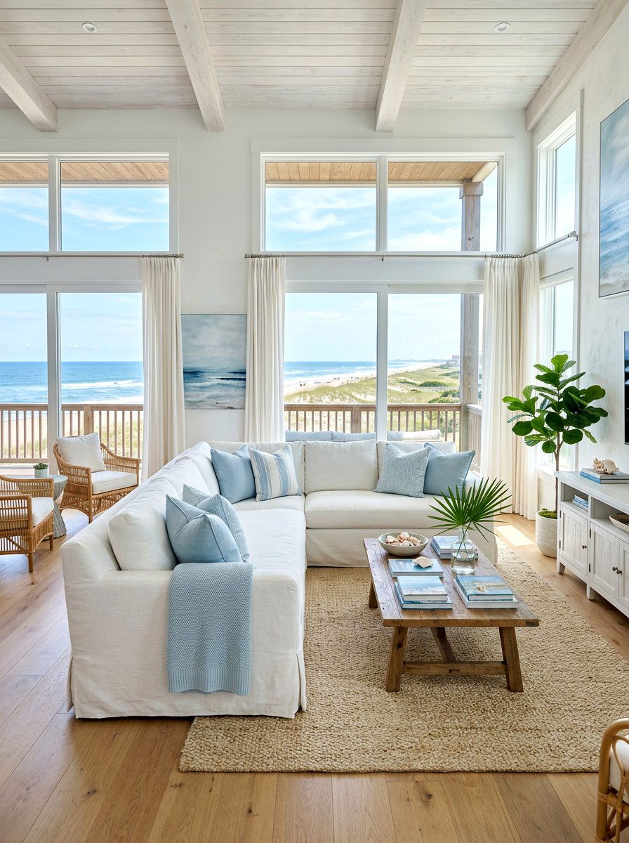 Coastal White Slipcovered Sofa - 30 coastal home decor ideas