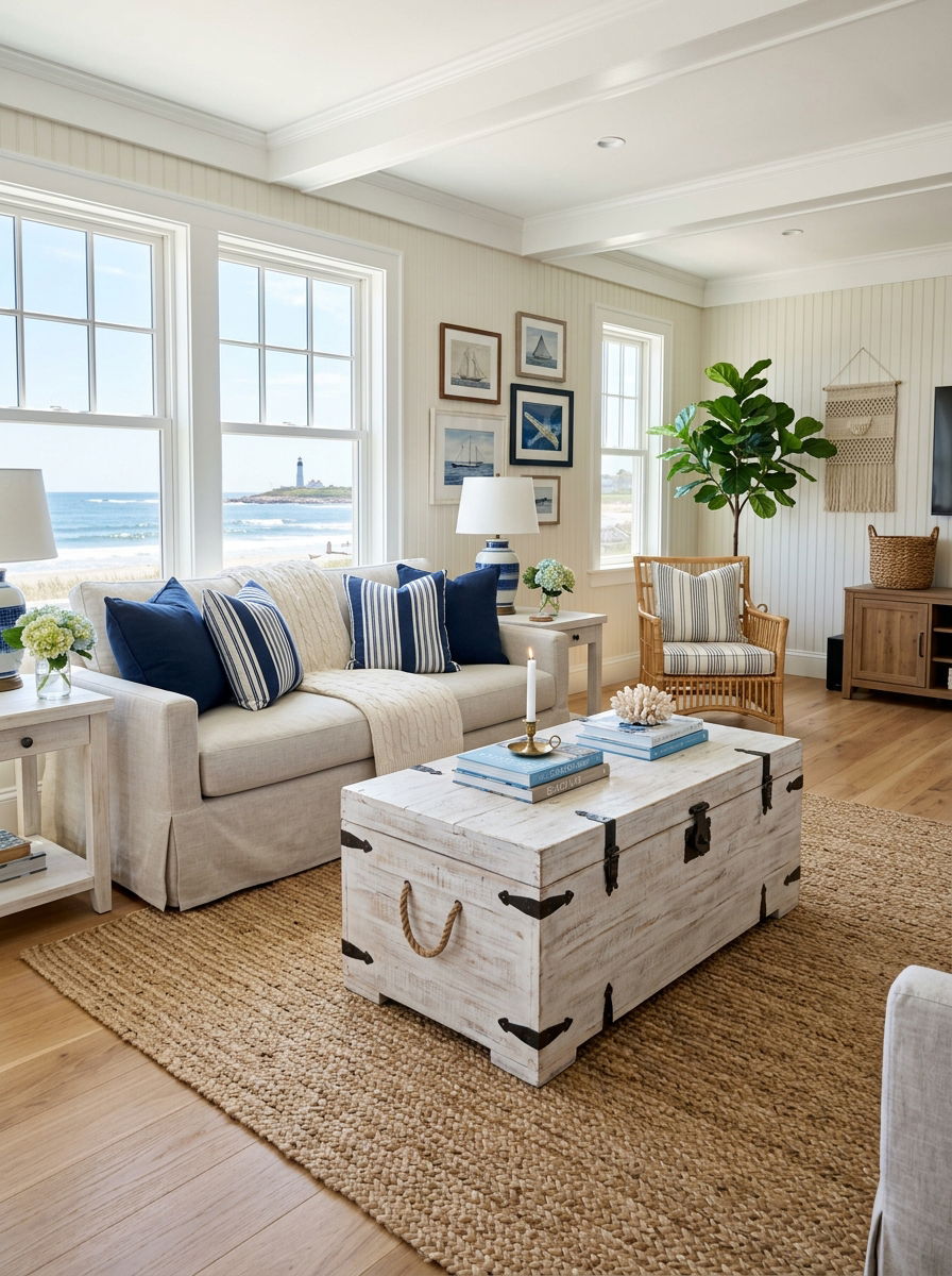 Coastal White Trunk - 30 trunk coffee table ideas