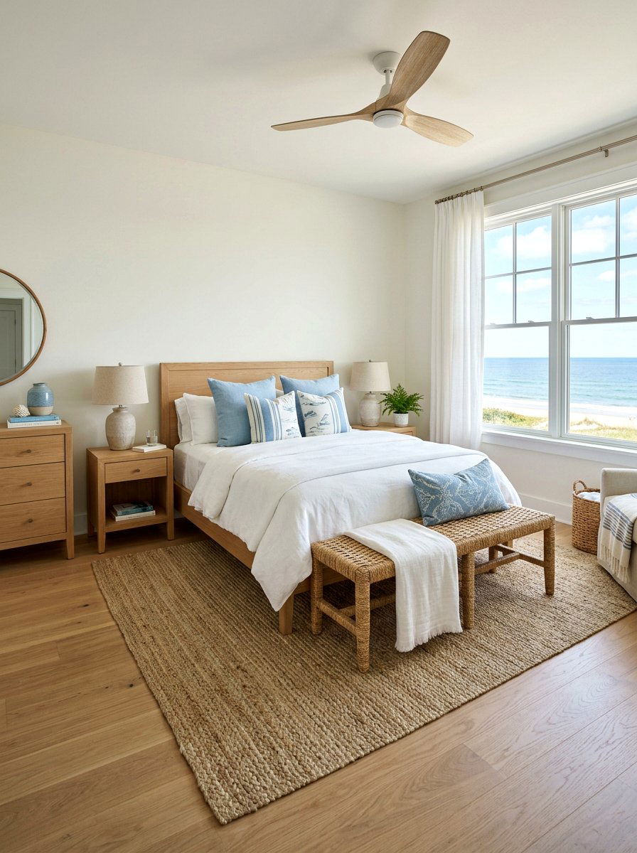 Coastal Woven Bench - 30 bedroom mini lounge ideas