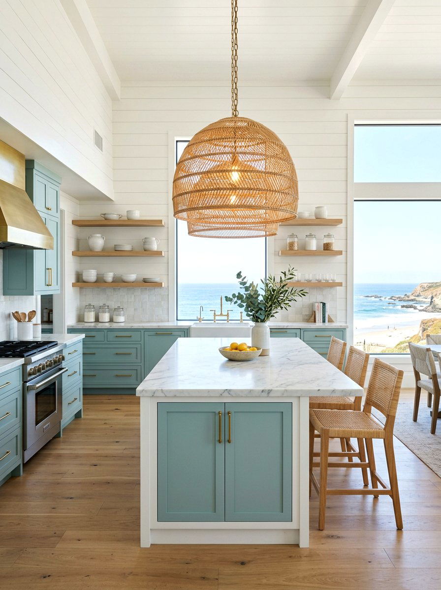 Coastal Woven Rattan Pendant - 30 coastal home decor ideas