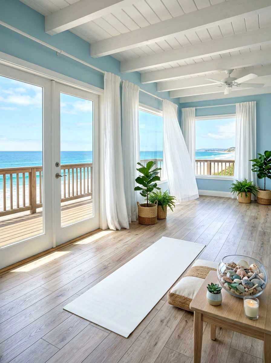 Coastal Yoga Room - 30 yoga room ideas