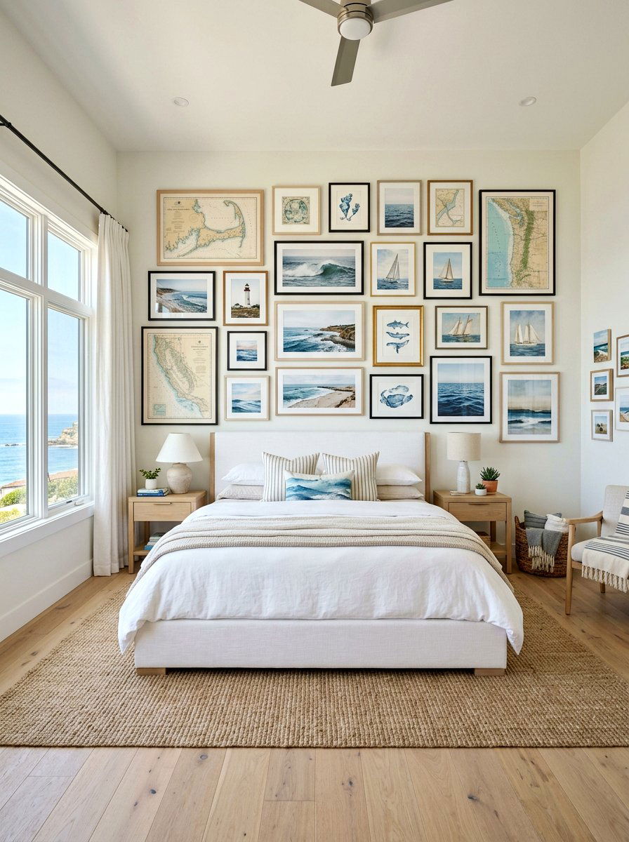 Coastal art gallery bedroom - 30 beach cottage bedroom ideas