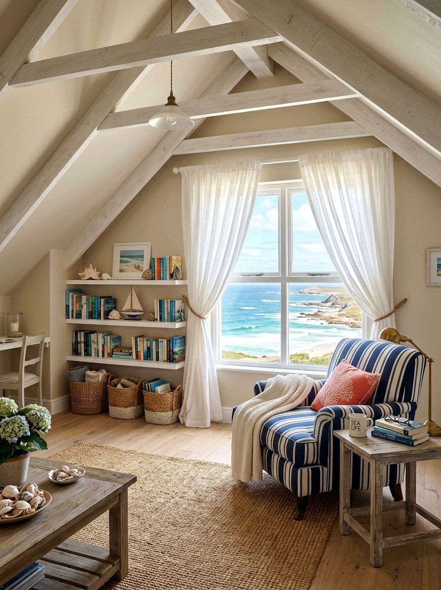 Coastal attic reading room - 30 attic reading room ideas