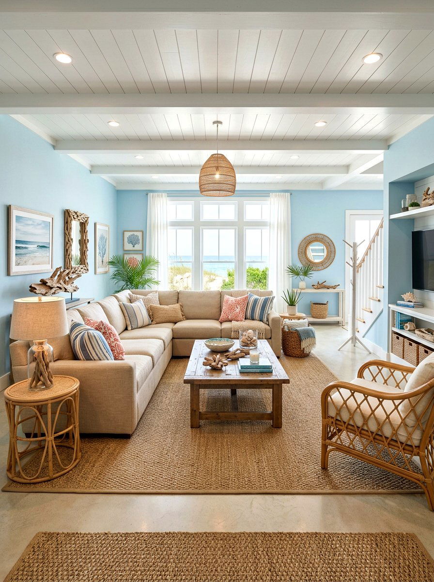 Coastal basement lounge - 30 basement family lounge ideas