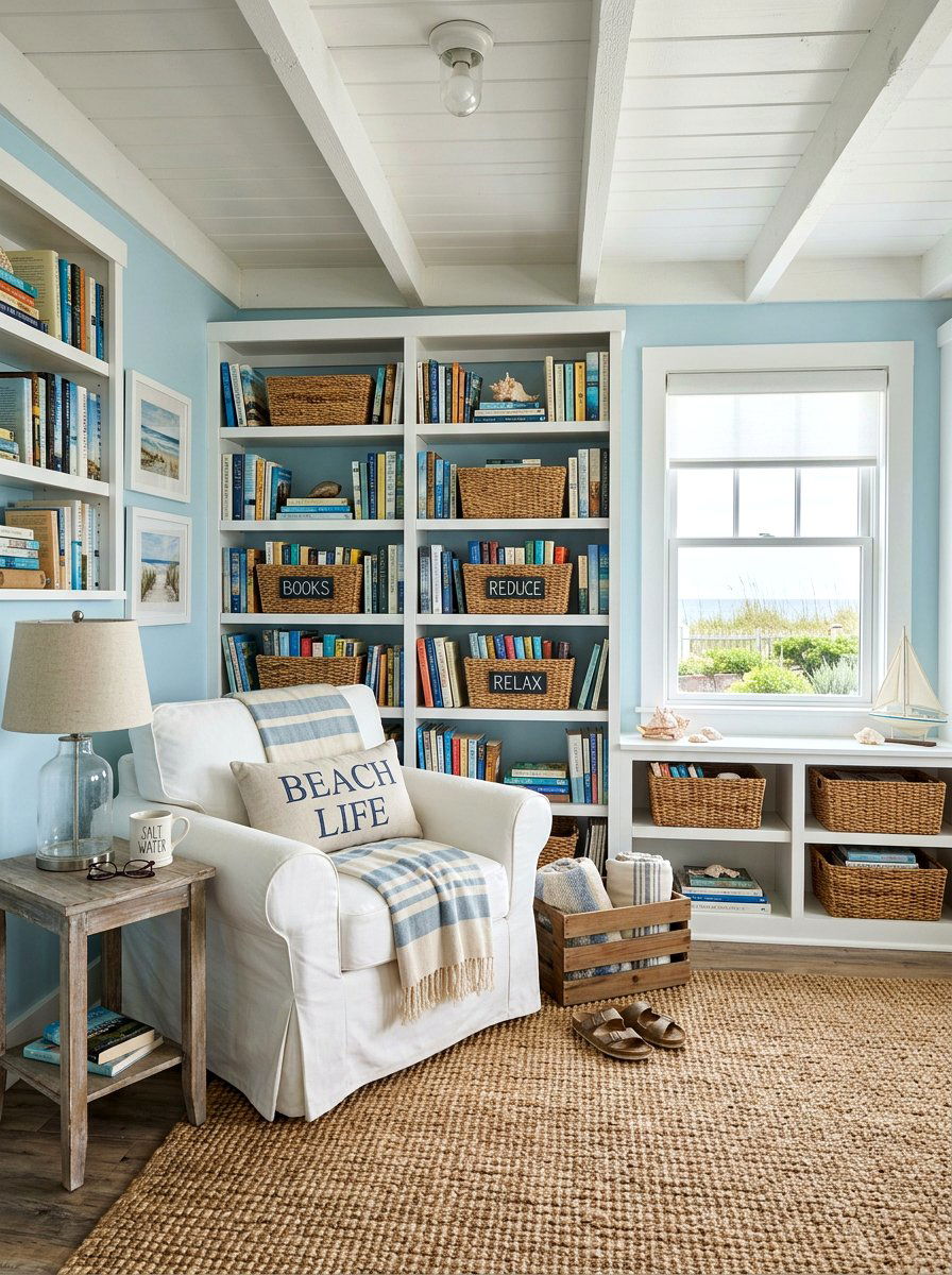 Coastal basement reading nook - 30 basement reading nook ideas