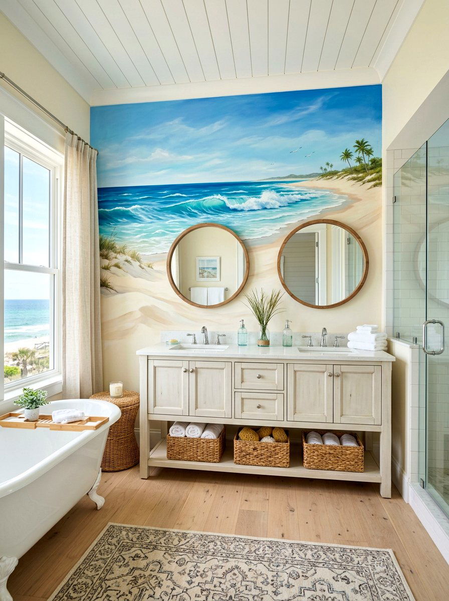Coastal beach bathroom mural - 30 mural bathroom ideas
