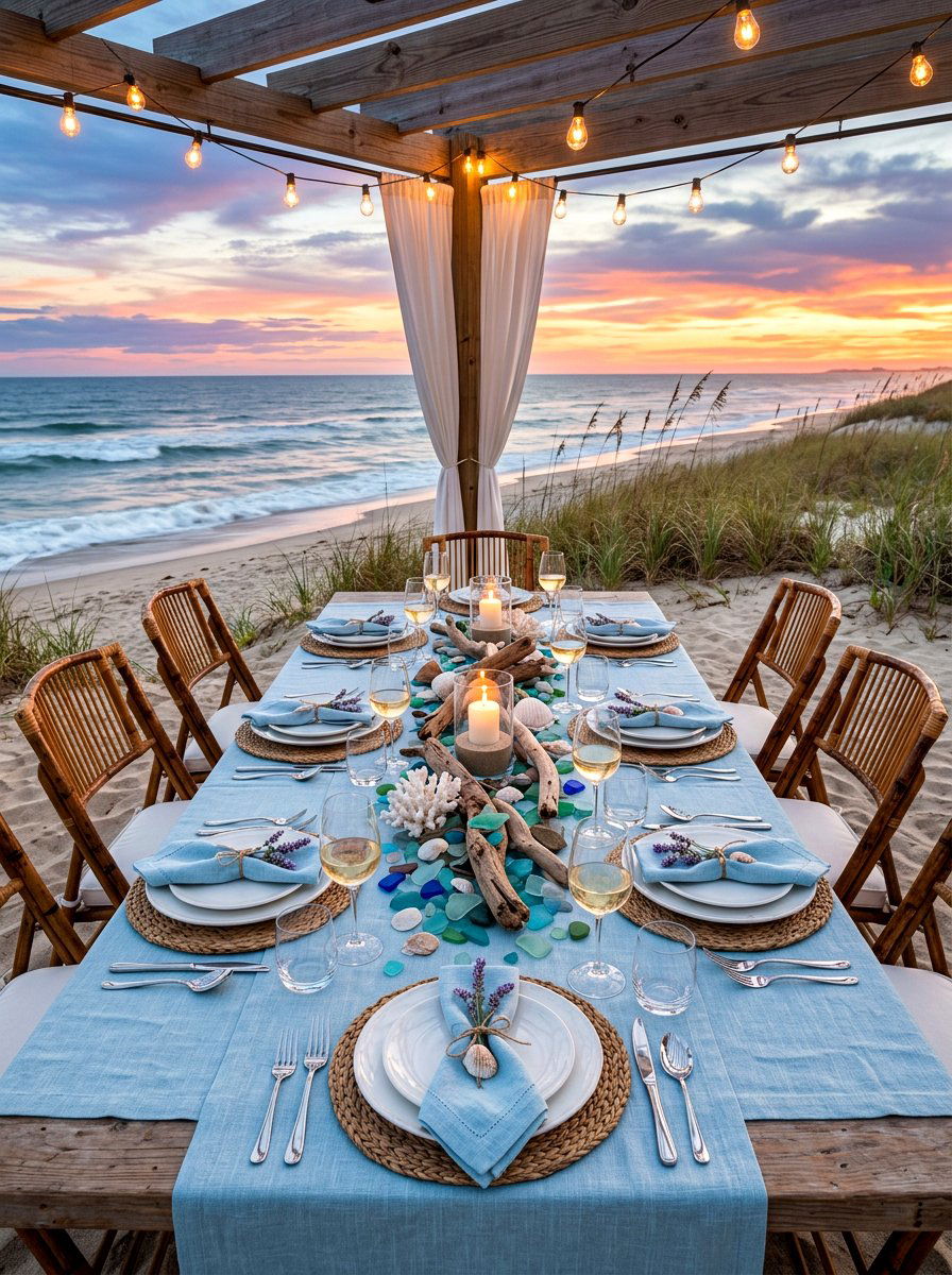 Coastal beach dinner setup - 30 romantic dinner party ideas at home