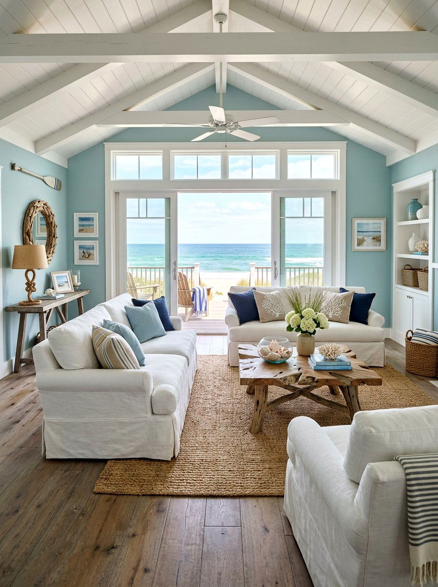 Coastal beach living room - 30 nature inspired living room ideas
