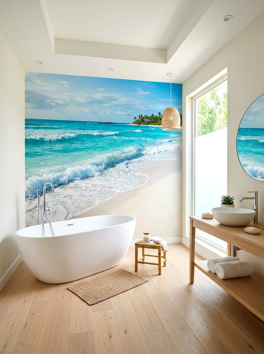 Coastal beach wall mural - 30 mural wall ideas