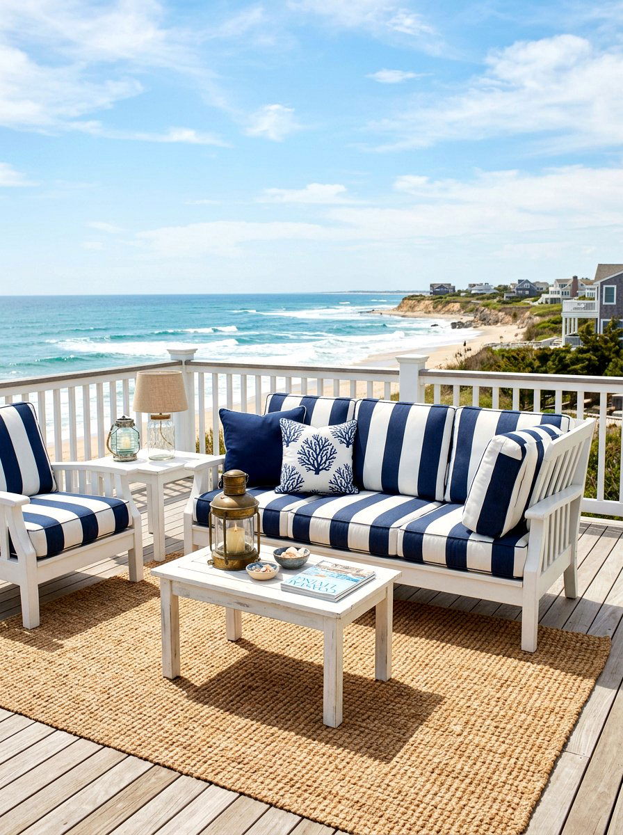 Coastal blue and white furniture - 30 patio conversation area ideas