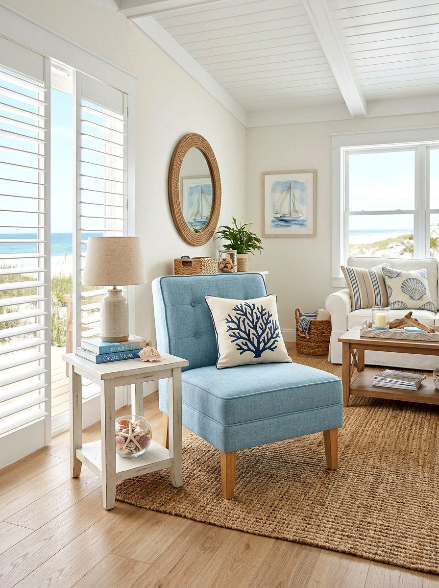 Coastal blue armless chair - 30 armless chair living room ideas