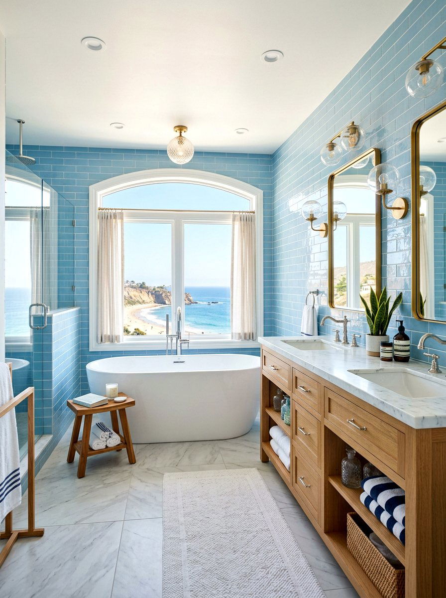 Coastal blue bathroom - 30 Mediterranean summer decor ideas