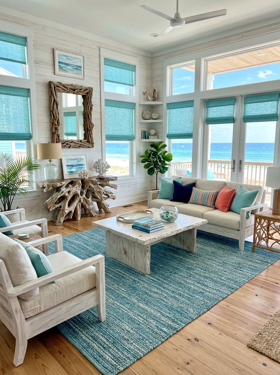 Coastal blue beach shades - 30 roman shade ideas