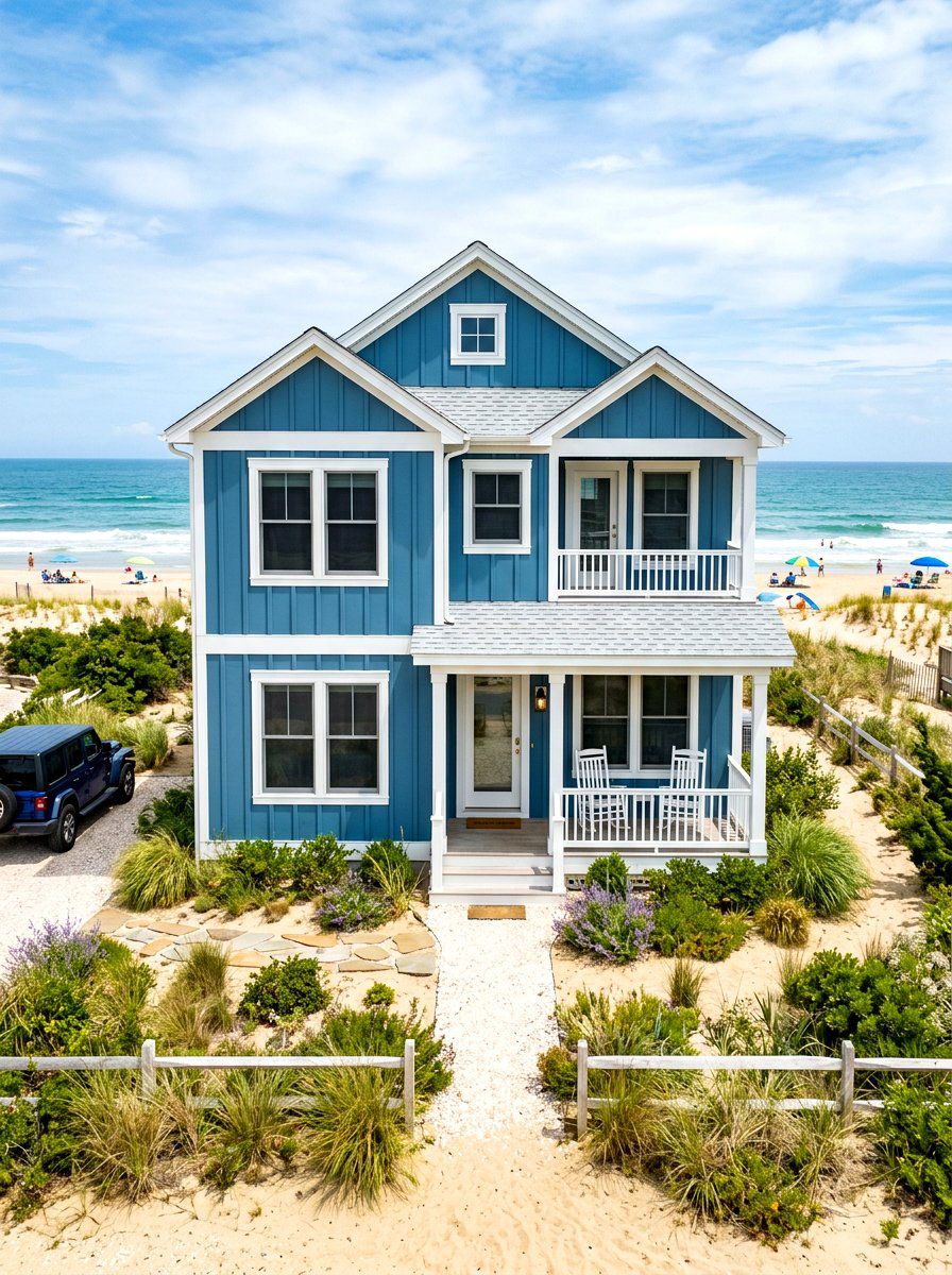 Coastal blue board and batten - 30 board and batten exterior trim ideas