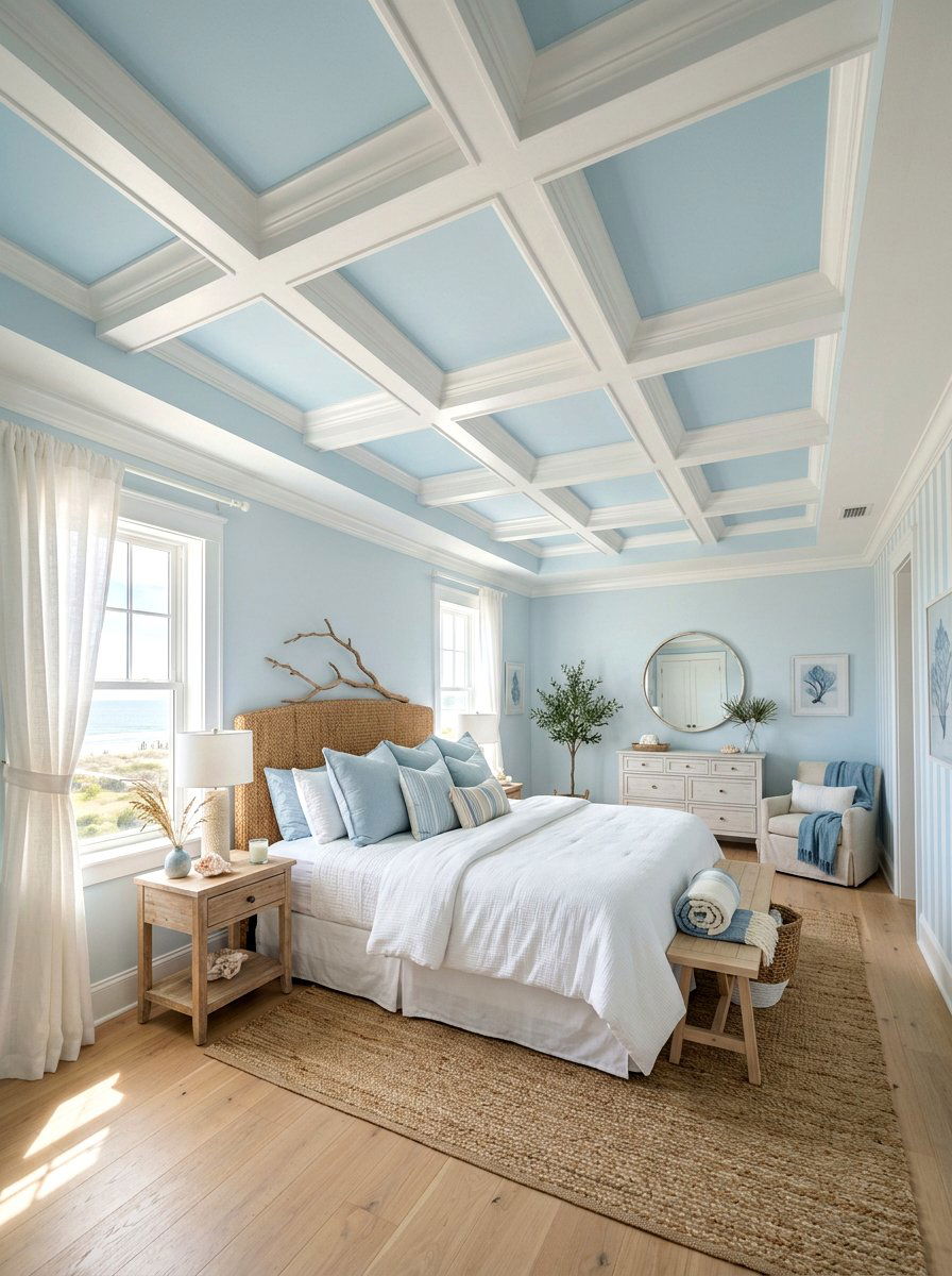 Coastal blue coffered ceiling bedroom - 30 coffered ceiling ideas