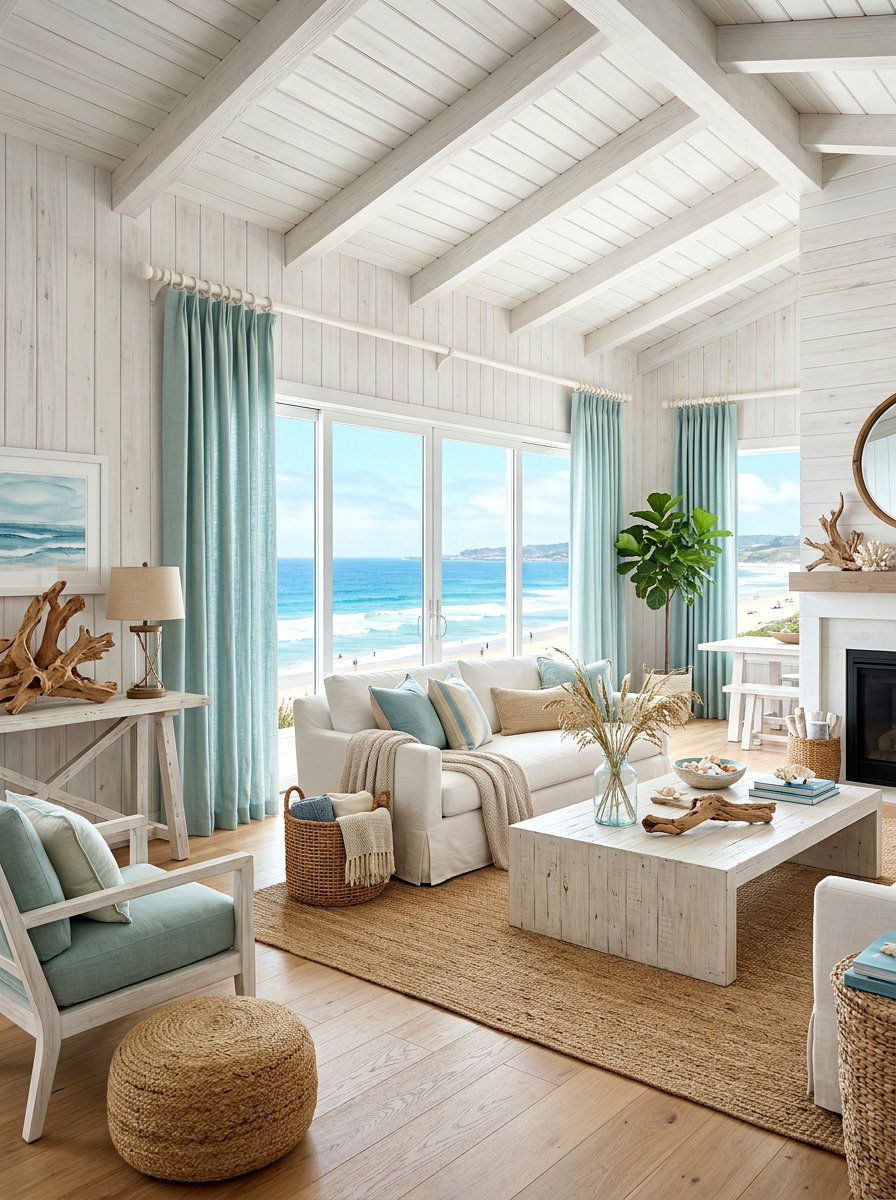 Coastal blue curtains - 30 living room curtain ideas