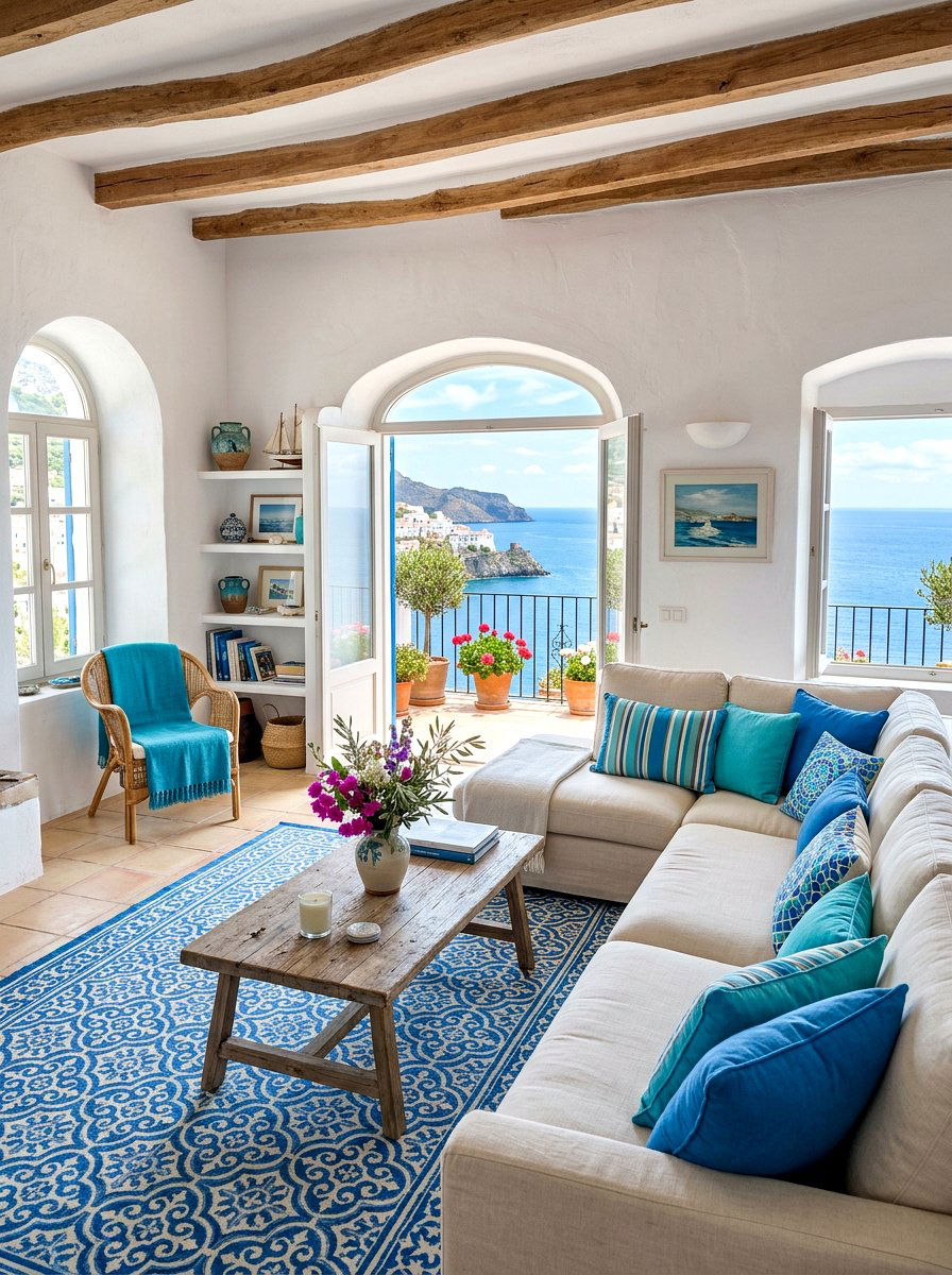 Coastal blue mediterranean lounge - 30 warm Mediterranean lounge ideas